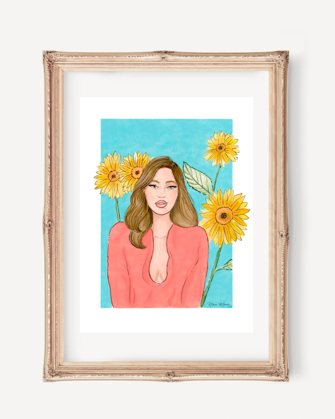 Sunflower Feminine Illustration Wall Art Print