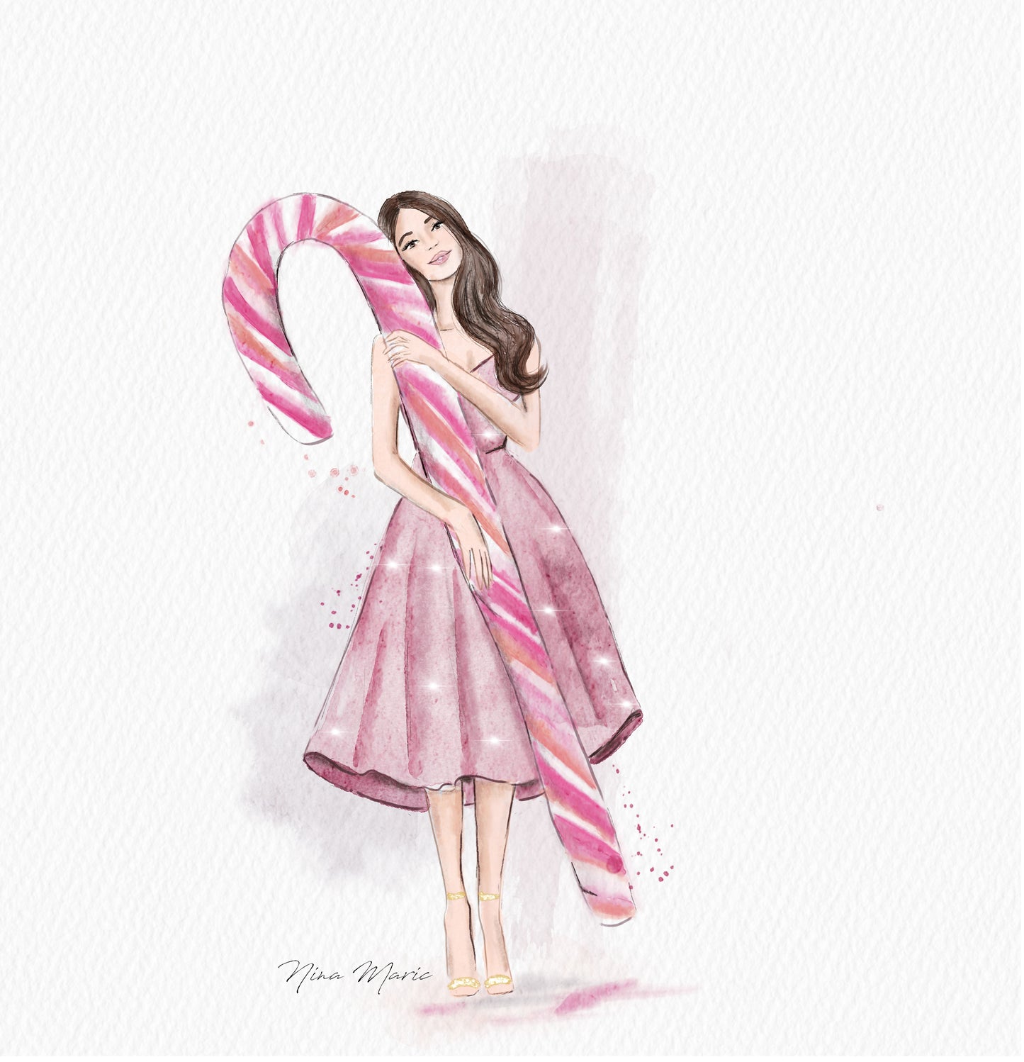 Pink Candy Cane Art Print - Elegant HolidayWall Art