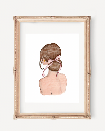 Print Pink Watercolor Ribbon Art (red hair) – Elegant Feminine Wall Art
