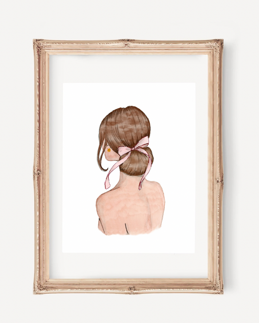 Print Pink Watercolor Ribbon Art (red hair) – Elegant Feminine Wall Art