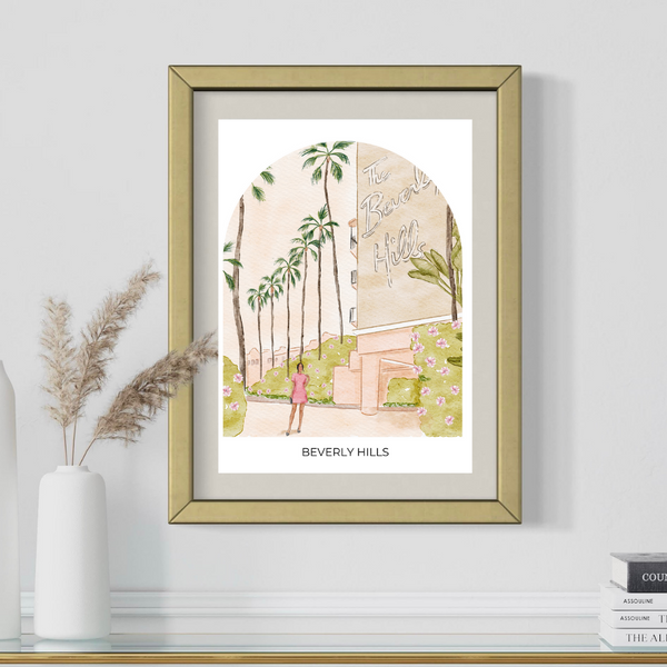 Girl in Beverly Hills - Travel Art Print - dome background