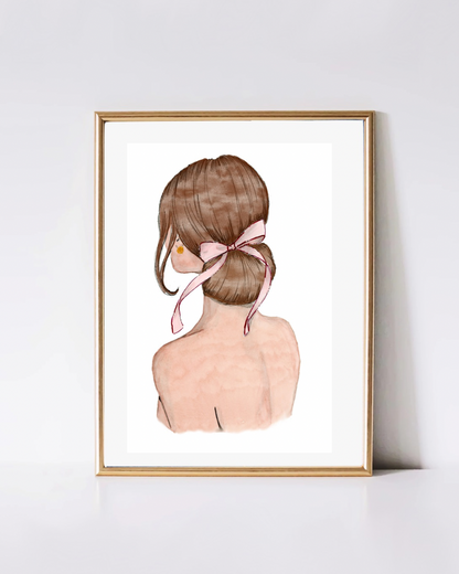 Print Pink Watercolor Ribbon Art (red hair) – Elegant Feminine Wall Art