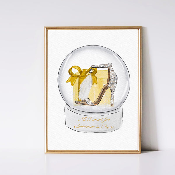 All I Want for Christmas is Choos - Shoe art print (gold)