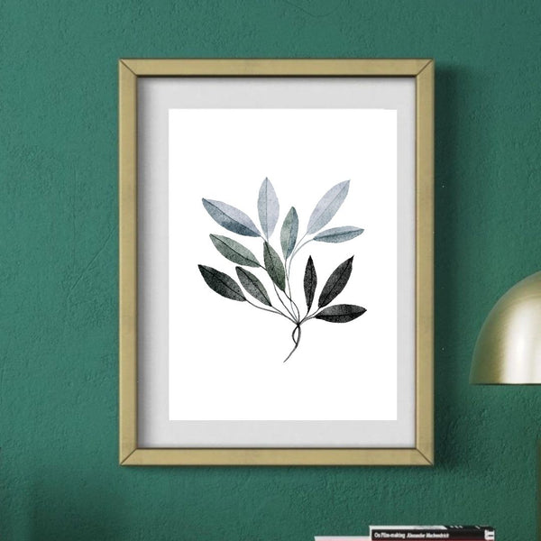 Neutral Botanical Leaf Art - Blue and Black Autumn Leaves