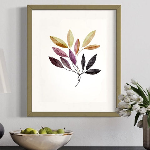 Neutral Botanical Leaf Art - Gold and Black Autumn Leaves