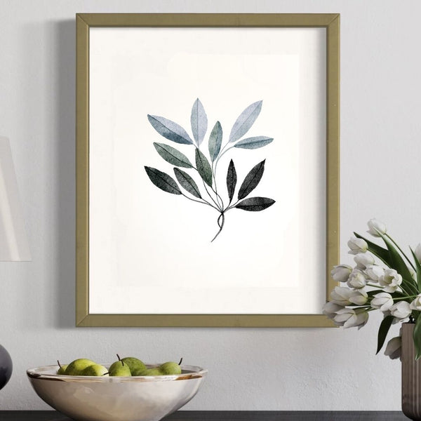 Neutral Botanical Leaf Art - Blue and Black Autumn Leaves