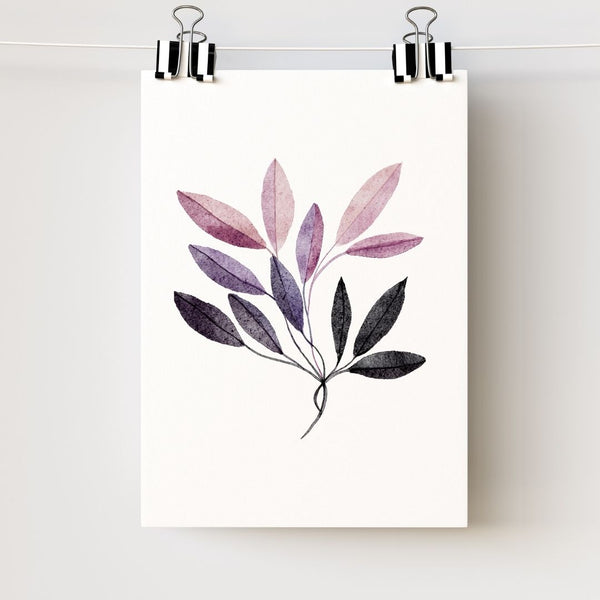 Neutral Botanical Leaf Art - Pink and Black Autumn Leaves