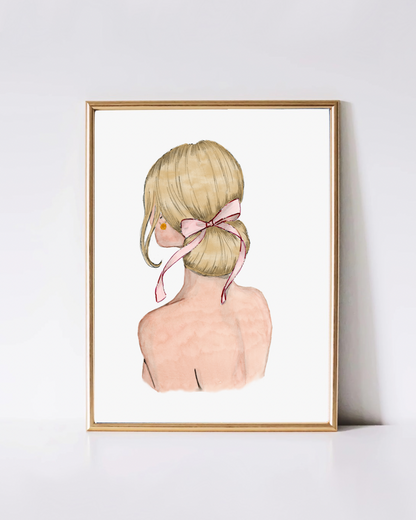 Print Pink Watercolor Ribbon Art (blonde) – Elegant Feminine Wall Art