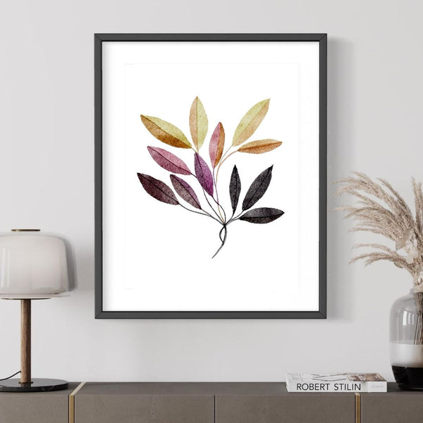 Neutral Botanical Leaf Art - Gold and Black Autumn Leaves