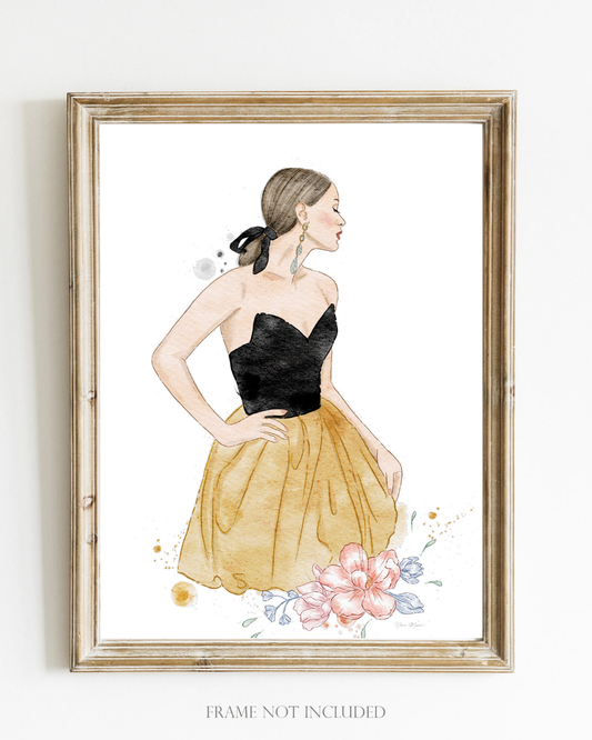 Black and Gold Fashion Illustration Wall Art Print