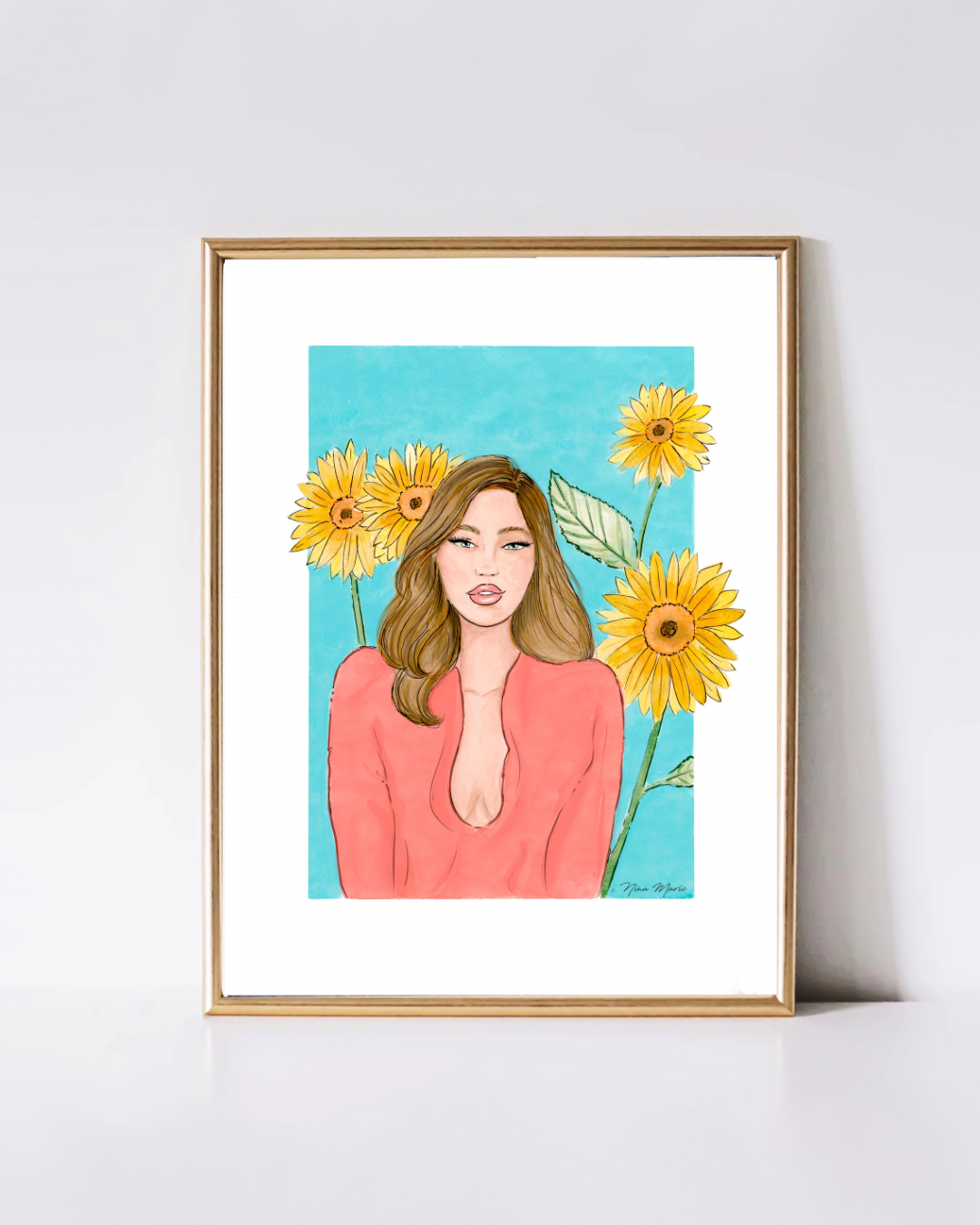Sunflower Feminine Illustration Wall Art Print