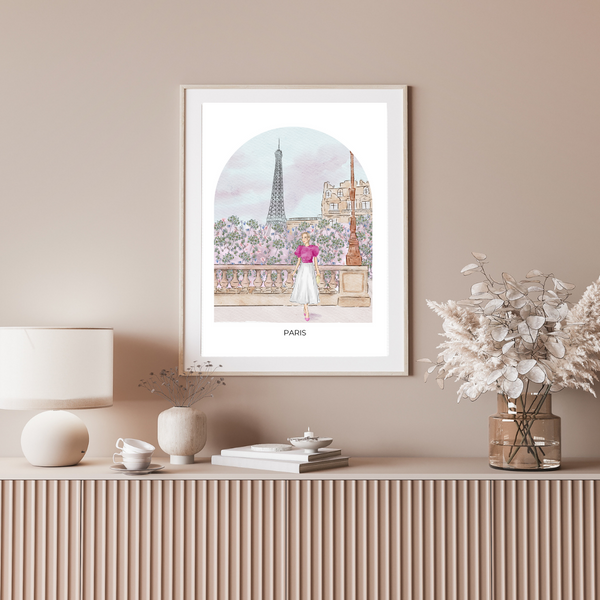 Girl in Paris - Travel Art Print - dome background