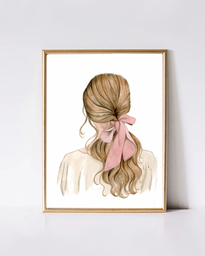 Romantic Art Print Pink Hair Ribbon – Elegant Feminine Wall Art