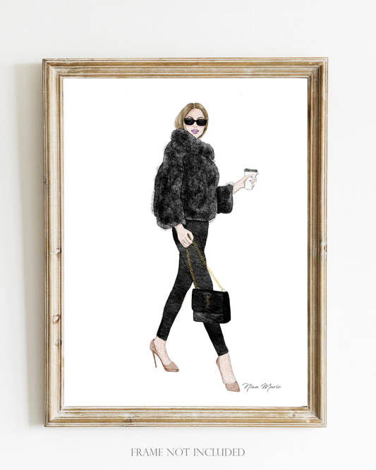 Coffee Boss Girl Fashion Illustration Art Print (blonde)