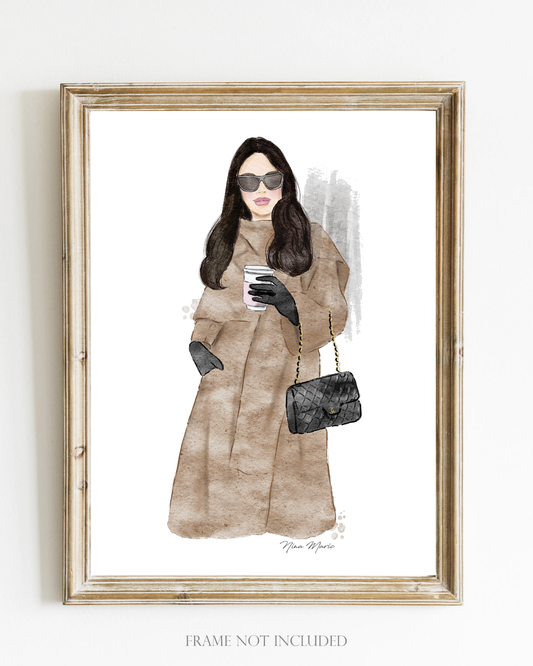Coffee Girl Fashion Illustration Art Print (brunette)