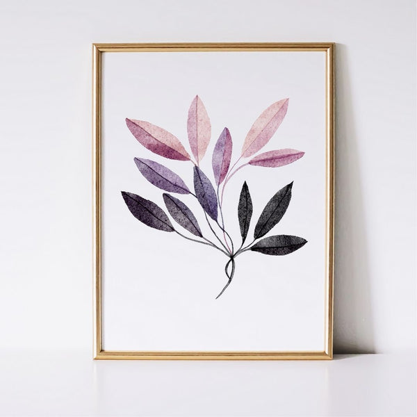 Neutral Botanical Leaf Art - Pink and Black Autumn Leaves