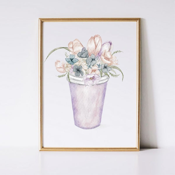 Flower Coffee Art - Botanical Watercolor Prints