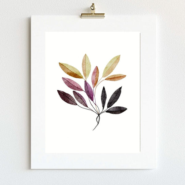 Neutral Botanical Leaf Art - Gold and Black Autumn Leaves