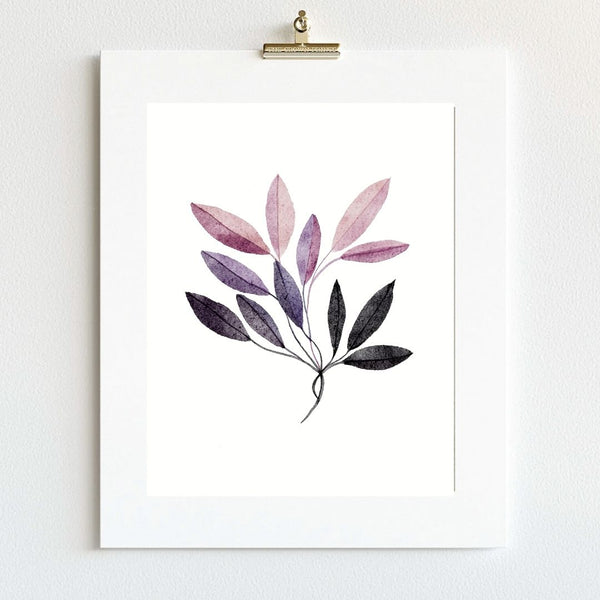 Neutral Botanical Leaf Art - Pink and Black Autumn Leaves