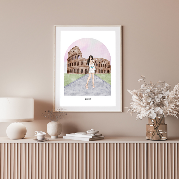 Girl in Rome - Travel Art Print - dome background