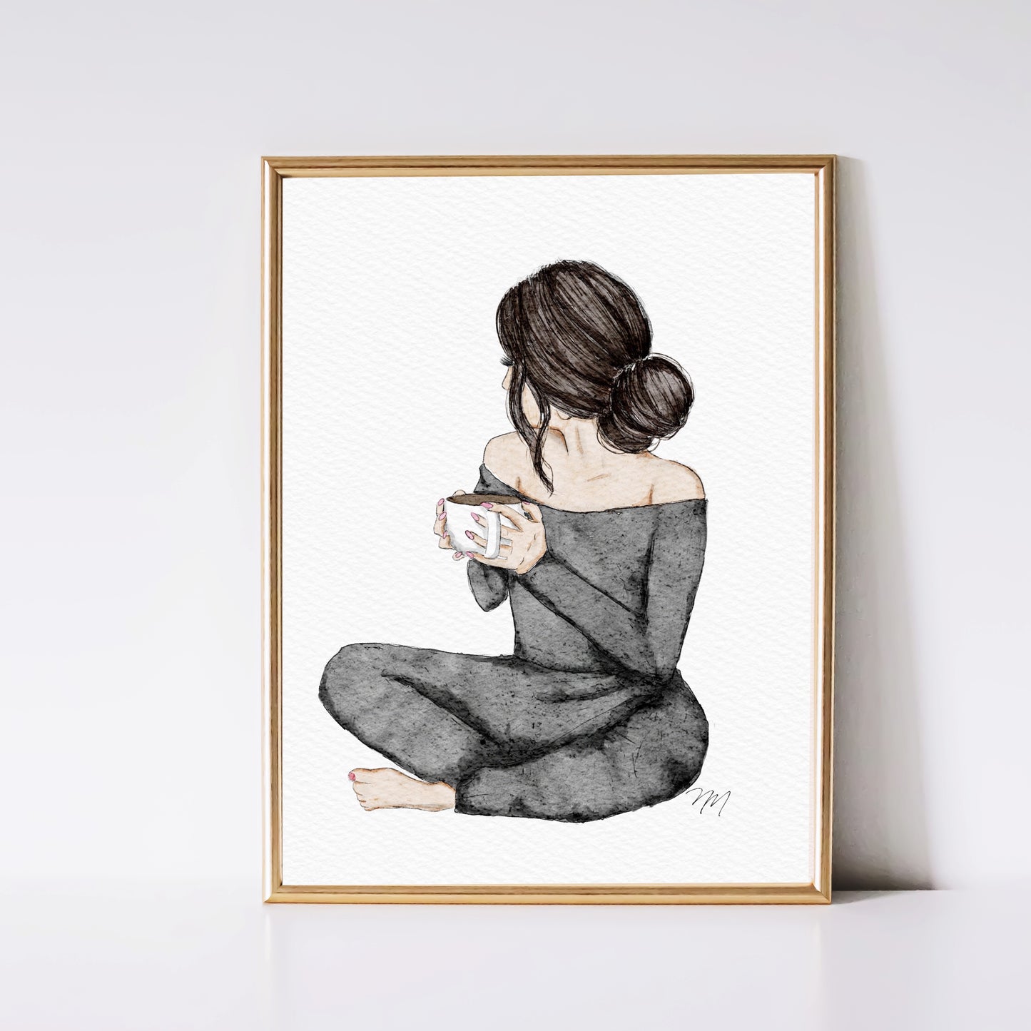 Serene Chic: Calming Fashion Illustration Art Print (brunette)