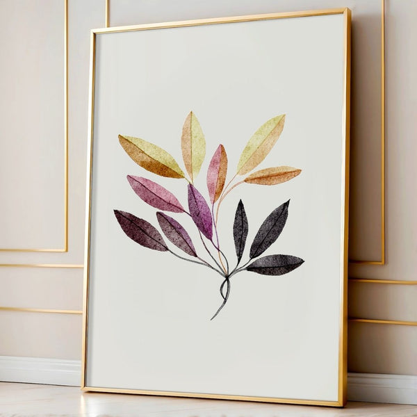 Neutral Botanical Leaf Art - Gold and Black Autumn Leaves