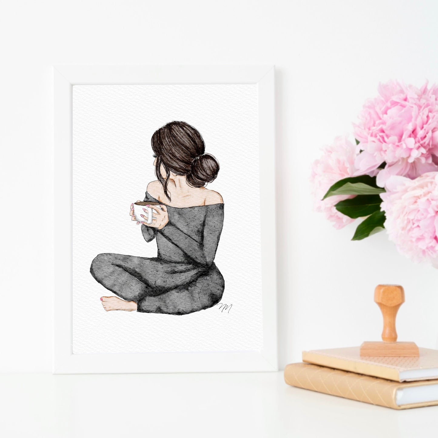 Serene Chic: Calming Fashion Illustration Art Print (brunette)