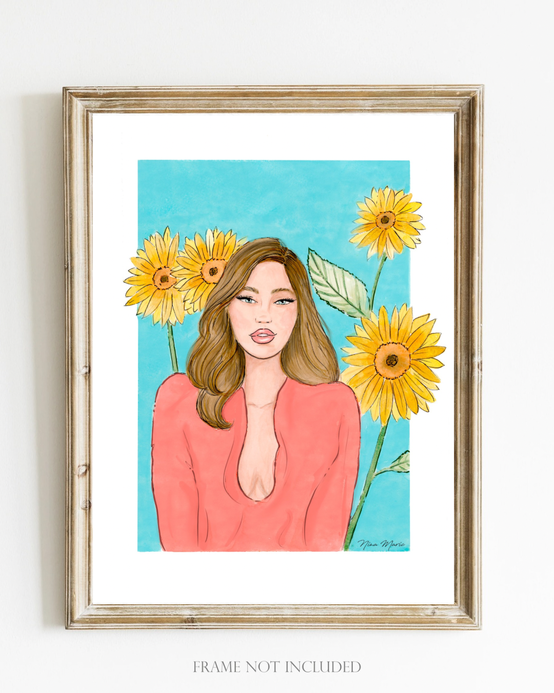 Sunflower Feminine Illustration Wall Art Print