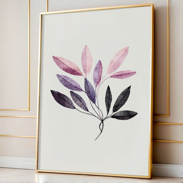 Neutral Botanical Leaf Art - Pink and Black Autumn Leaves