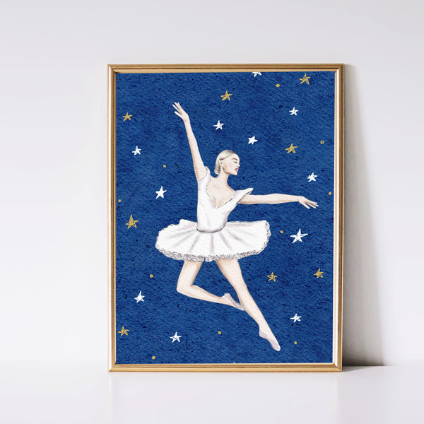 Starry night Ballerina Art Print (Blonde with background)
