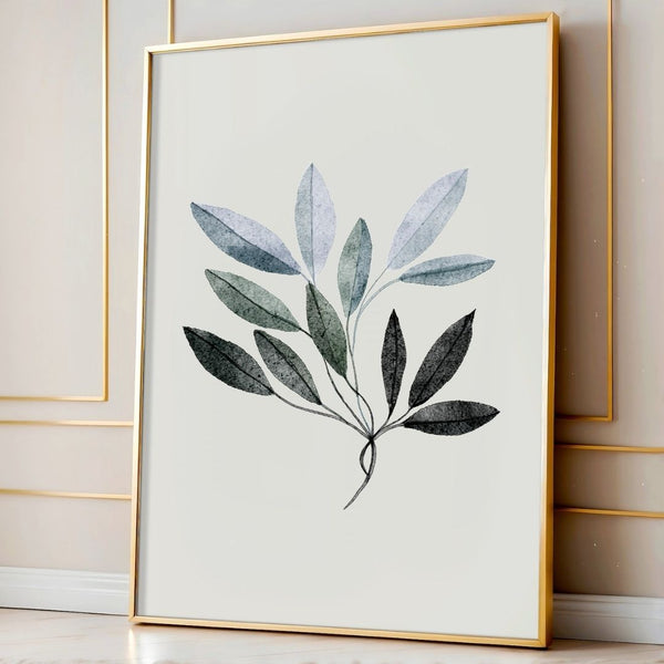 Neutral Botanical Leaf Art - Blue and Black Autumn Leaves