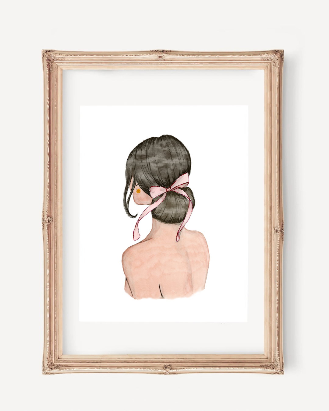 Print Pink Watercolor Ribbon Art (brunette) – Elegant Feminine Wall Art