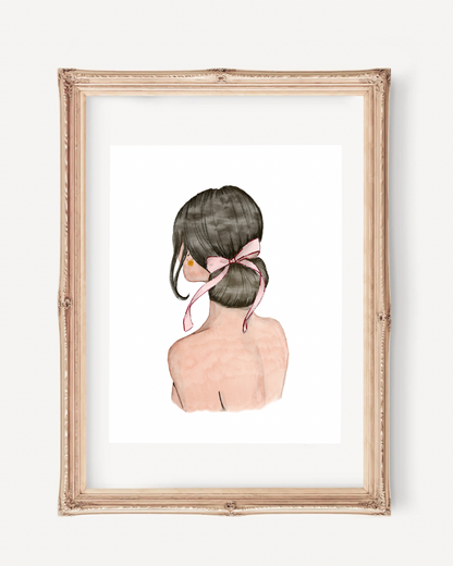 Print Pink Watercolor Ribbon Art (brunette) – Elegant Feminine Wall Art