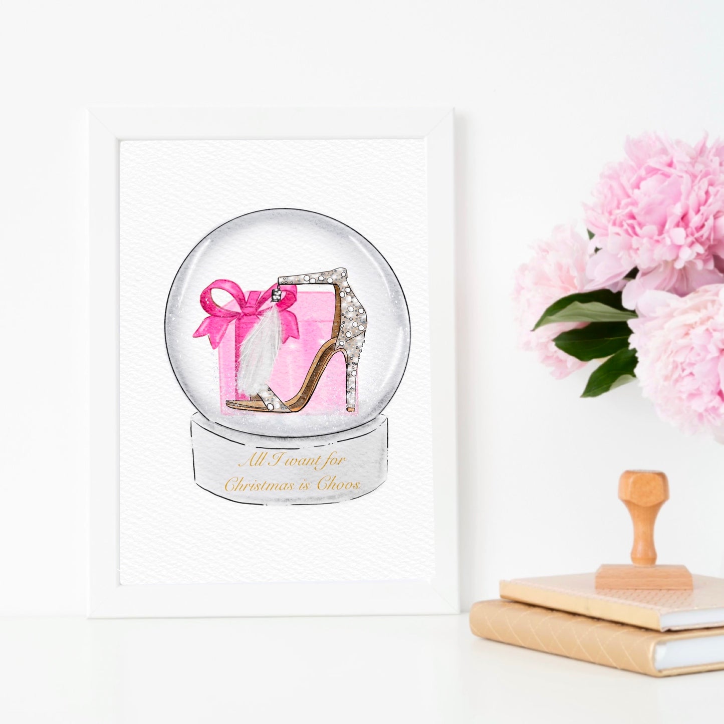 All I Want for Christmas is Choos - Shoe art print (pink)