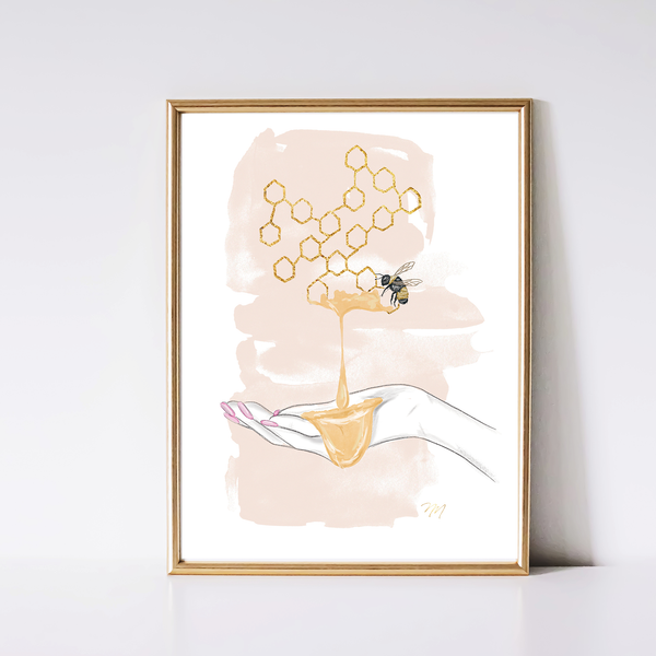 Unique living room wall art bee print by Nina Maric