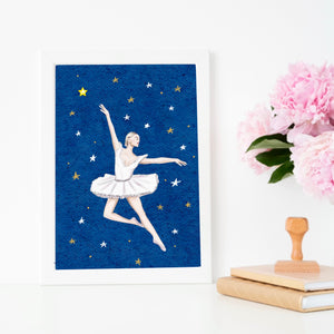 Starry night Ballerina Art Print (Blonde with background)