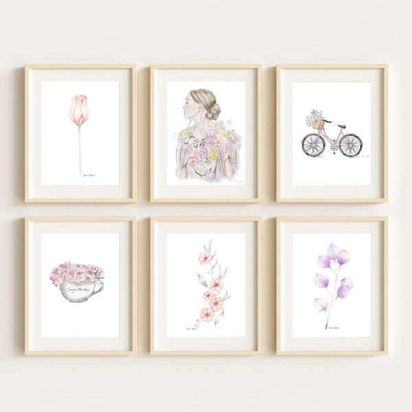 Wall art - floral pink bicycle