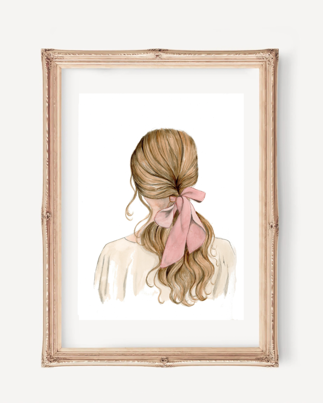 Romantic Art Print Pink Hair Ribbon – Elegant Feminine Wall Art