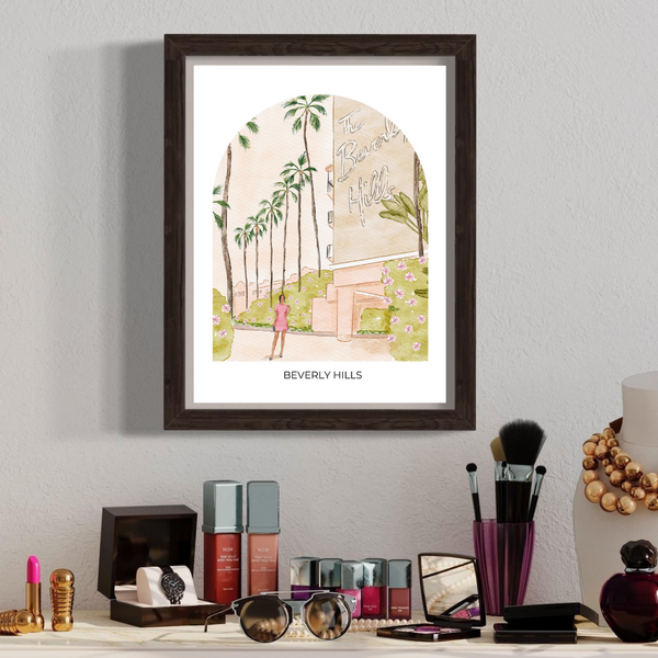 Girl in Beverly Hills - Travel Art Print - dome background