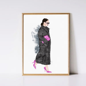 Chic Elegance: The Girl in the Black Coat Art Print (brunette)