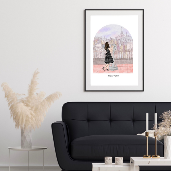 Girl in New York - Travel Art Print - dome background