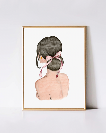 Print Pink Watercolor Ribbon Art (brunette) – Elegant Feminine Wall Art