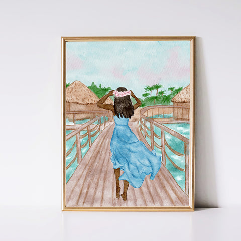 Girl in Bora Bora - Travel Art Print