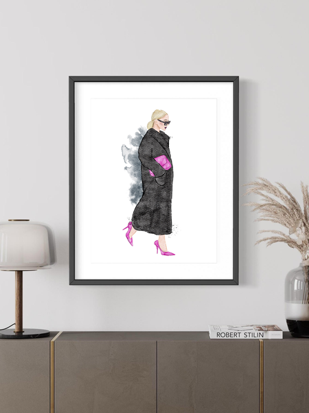 Black and Pink Fashion Illustration Art Print (brunette)