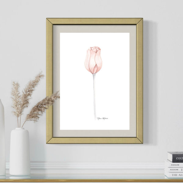 Pink tulip home decor watercolor art print by Nina Maric