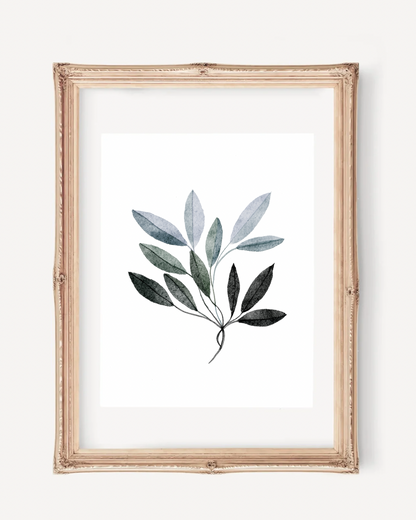 Neutral Botanical Leaf Art - Blue and Black Autumn Leaves