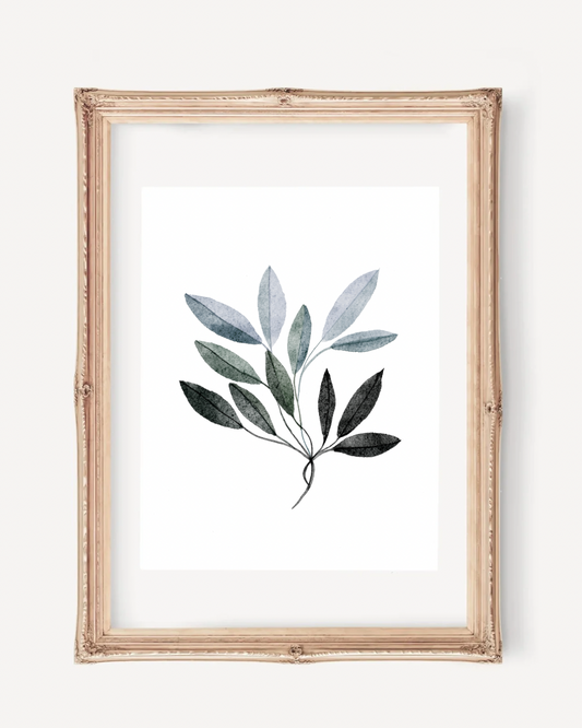 Neutral Botanical Leaf Art - Blue and Black Autumn Leaves