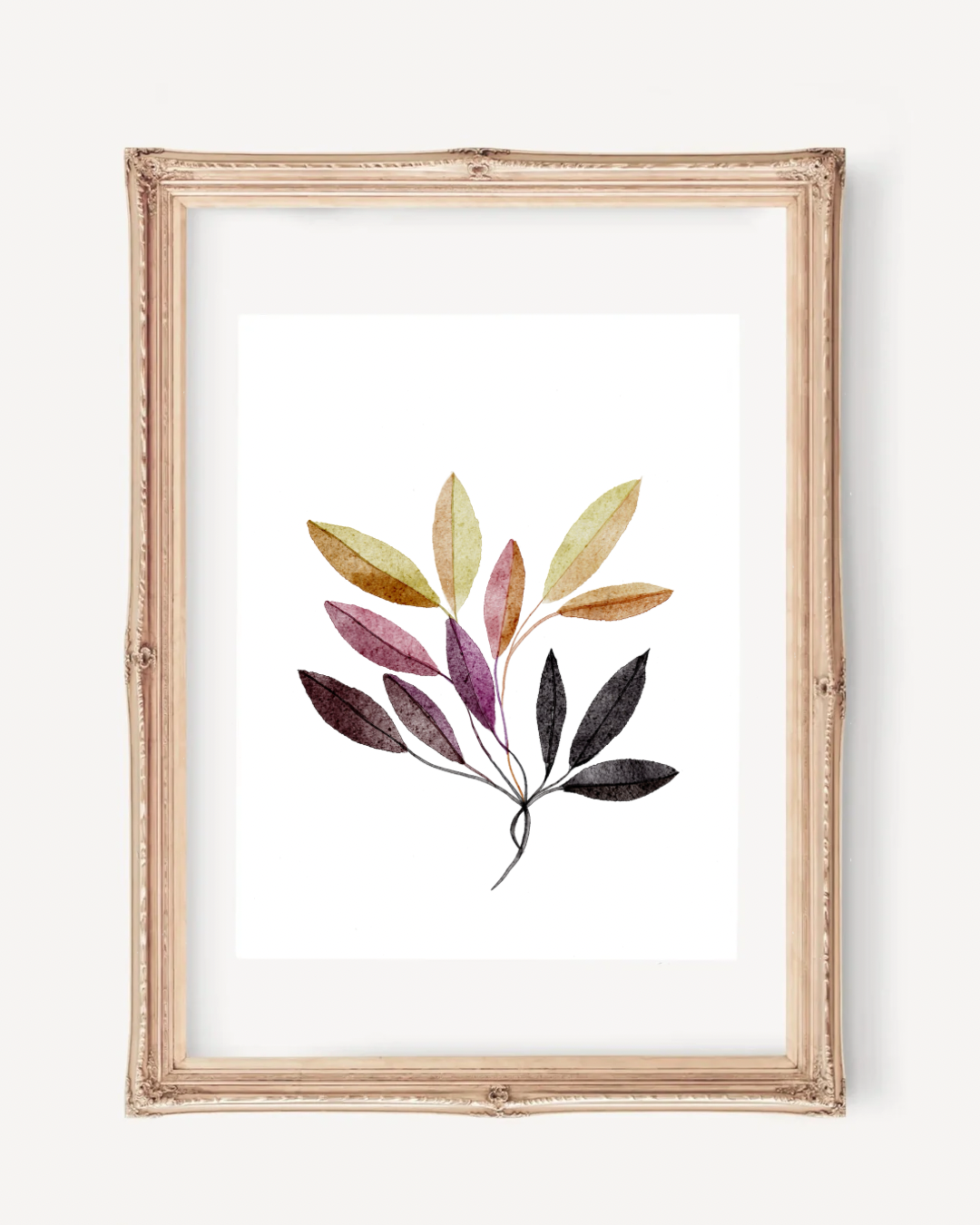Neutral Botanical Leaf Art - Gold and Black Autumn Leaves