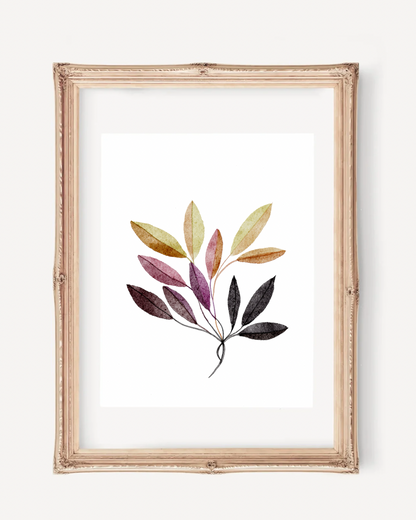 Neutral Botanical Leaf Art - Gold and Black Autumn Leaves