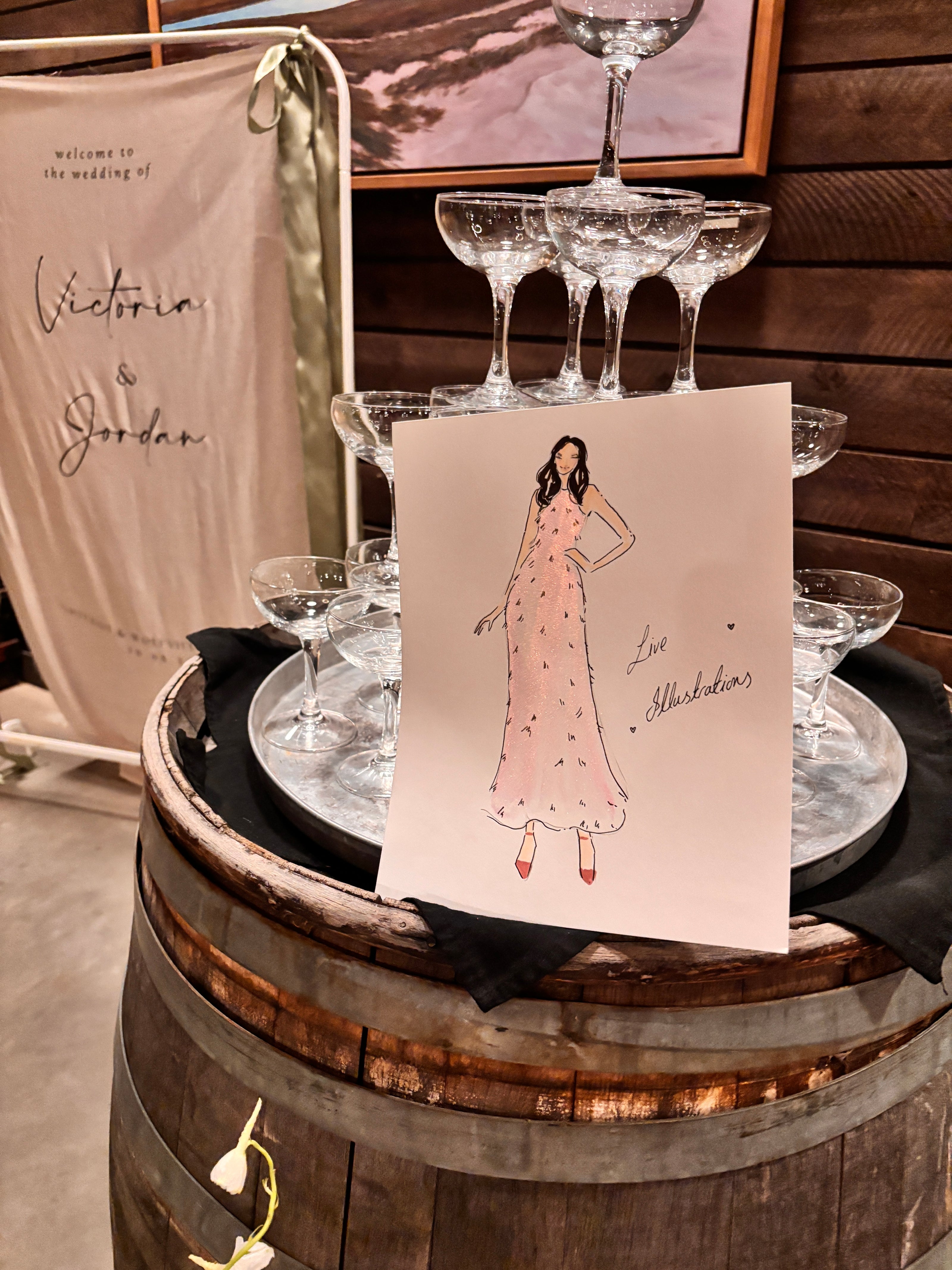 fashion illustration with champagne glasses